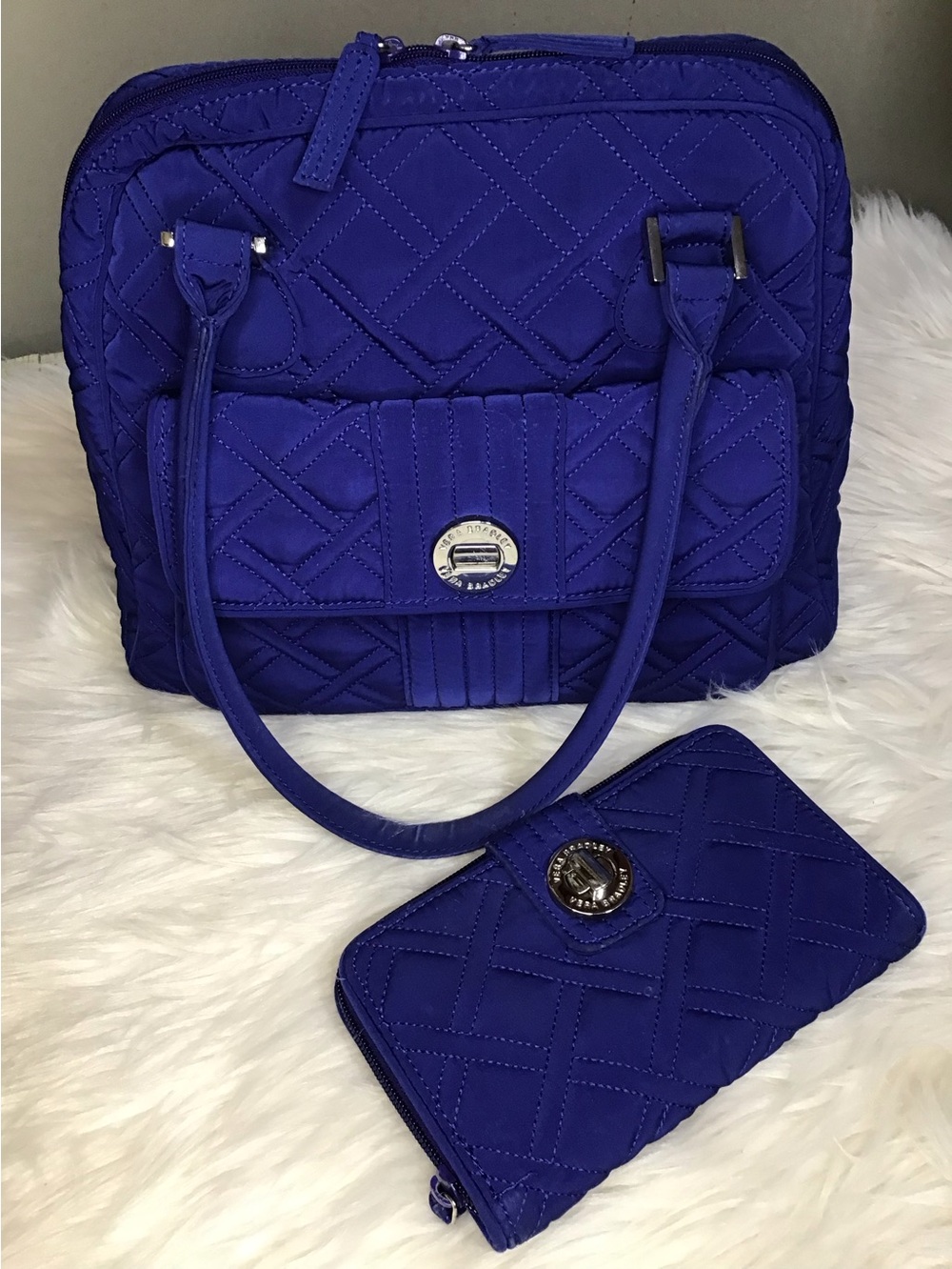 Vera Bradley microfiber bower satchel and turnlock wallet set blue